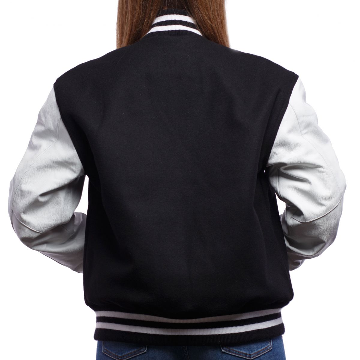 Black Wool Body & White Leather Sleeves Letterman Jacket