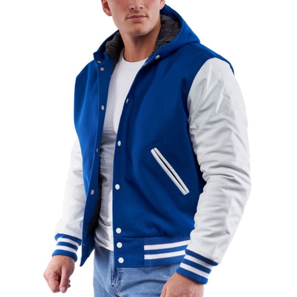 Royal Wool Body Bright White Sleeves Hoodie Letterman Jacket