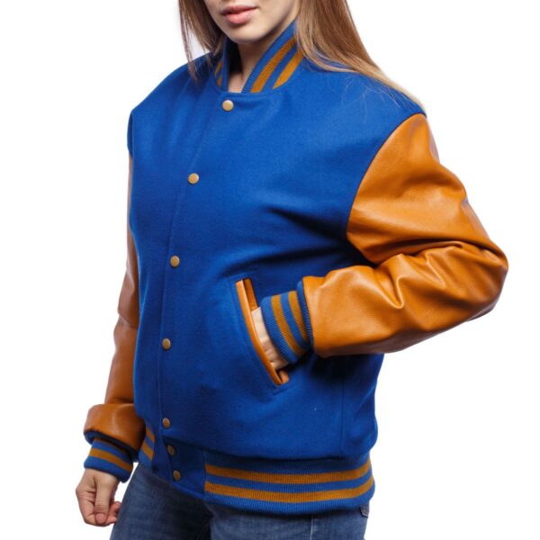 Bright Royal Wool Body & Old Gold Leather Jacket