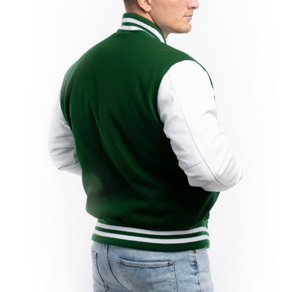 Kelly Green Wool Body Bright White Leather Sleeves Letterman Jacket