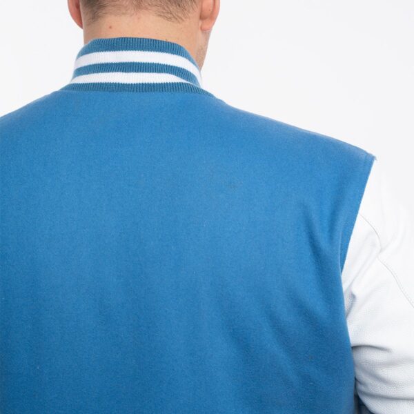 Newark Blue Wool Body White Leather Sleeves Letterman Jacket