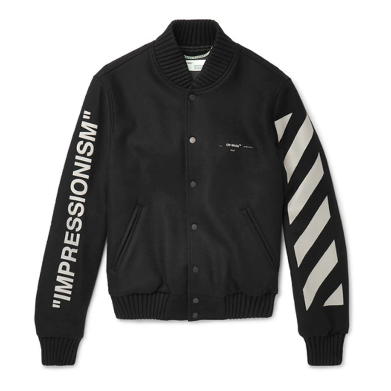 NWT OFF-WHITE C/O VIRGIL ABLOH Black Intarsia Varsity Jacket Size M $1535