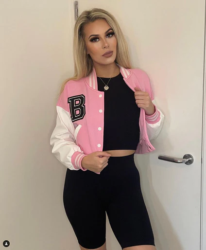 Pink Varsity B Slogan Crop Baseball Jacket